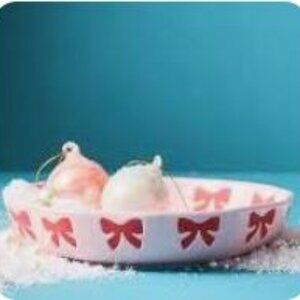 Set of two Anthropologie  _  Vida Icon Stoneware Pasta bowl pink & red bows